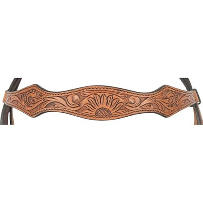 Circle Y Copper Sunflower Tooling Durable Versatile Western Horse Size Double Leather Ply Browband Headstall with Adjustable Strap | 35" - 43" Headstall Working Length
