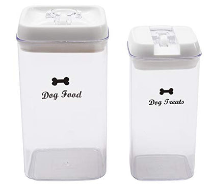 Pethiy Dog Food and pet Treats Storage Container - Clear Plastic - airtight Storage Canister Tins cookie pet jars(2 Pack set) - color: DOG White