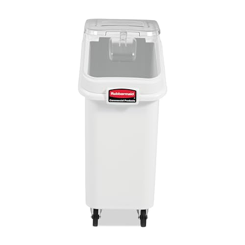 Rubbermaid Commercial Products ProSave Shelf-Storage Ingredient Bin With Scoop 400-Cup Capacity Plastic White Sliding Lid Container with Wheels for Kitchen/Restaurant/Food Organization - size: 400 Cup