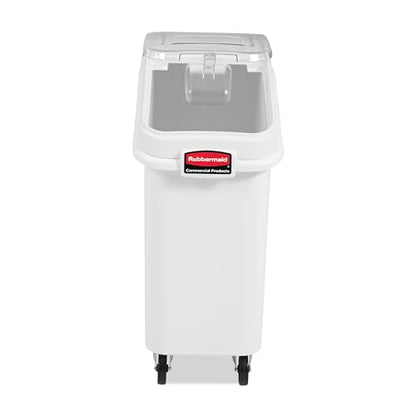 Rubbermaid Commercial Products ProSave Shelf-Storage Ingredient Bin With Scoop 400-Cup Capacity Plastic White Sliding Lid Container with Wheels for Kitchen/Restaurant/Food Organization - size: 400 Cup