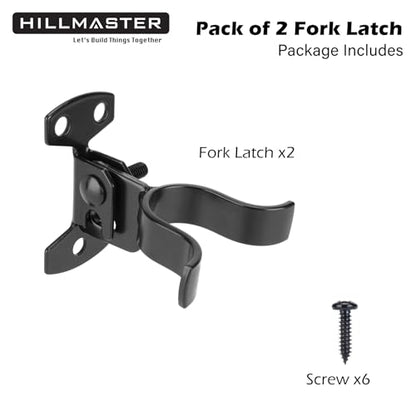 HILLMASTER 1-3/8" Flat Back Wall Mount Chain Link Fork Latch, Black Gate Fork Latch with Padlock Hole,Fence Latch Lock with Screws,Bolts,Gate Hardware Gate Latches for Outdoor Wooden Gates,2 PCS - size: 2 Pcs