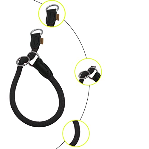 Braided Round Martingale Dog Collar, Training Collar with Slidable Stop Ring - Ideal for Medium/Large Dogs (M+(1/2") - 18" Long, Black) - color: Black, size: M+(1/2") - 18" Long