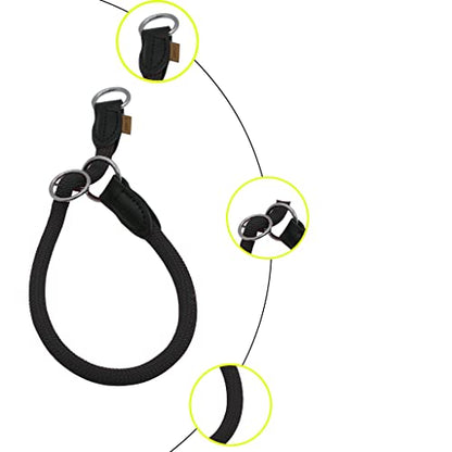Braided Round Martingale Dog Collar, Training Collar with Slidable Stop Ring - Ideal for Medium/Large Dogs (M+(1/2") - 18" Long, Black) - color: Black, size: M+(1/2") - 18" Long