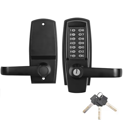 Commercial Keypad Lock with Handle, Battery-Free Mechanical Door Lock - color: Black