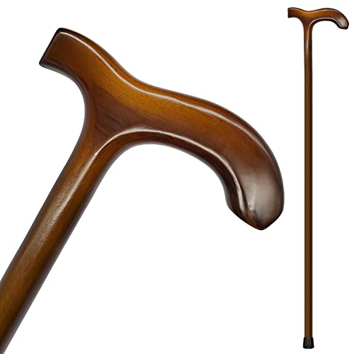 FLYDRUM Wooden Walking Cane for Men and Women, One-Piece Wood Cane, 36 Inch Wood Walking Stick for Men and Women, Ergonomic Wood Cane for Seniors - color: Walnut