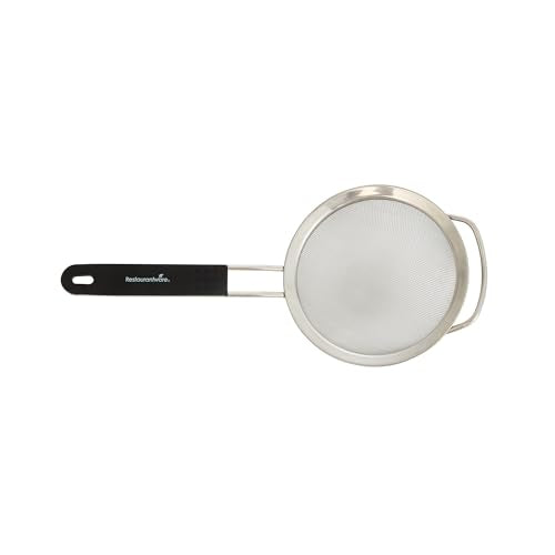 Restaurantware Fine Mesh Strainer 1 Count 12.6" x 5.5" x 2.3" with Silicone Handle Stainless Steel Extra Fine Mesh Strainer Heat-Resistant Handle Dishwasher-Safe for Rice, Quinoa, Pasta - size: Standard, Extra Fine Mesh-5 1/2"