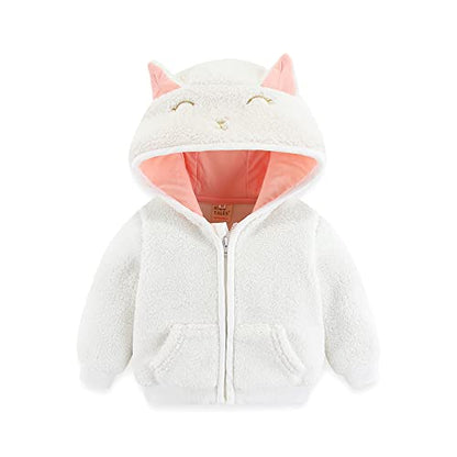 Newborn Infant Baby Boys Girls Cartoon Fleece Hooded Jacket Coat with Ears Warm Todder Kids Outwear Coat Zipper Up 0-6Y - color: White, size: 6-9 Months