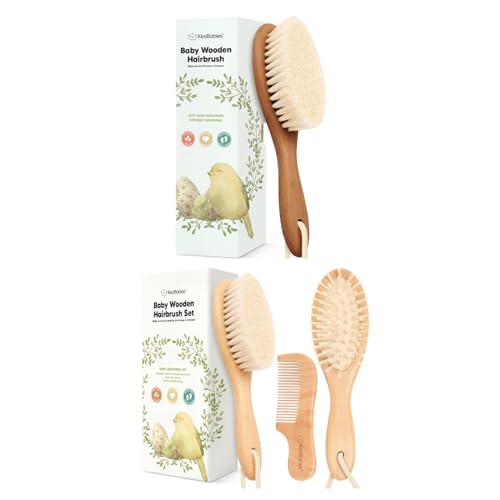 KeaBabies Baby Hair Brush and Baby Hair Brush and Comb Set - Wooden Brush with Soft Goat Bristles, Soft for Newborn's Head and Craddle Cap Softener