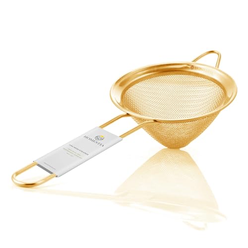 Homestia 304 Stainless Steel Fine Mesh Strainer, Sieve Sifter For Tea, Gold | 3.3'' Kitchen Small Strainer Fine Mesh, Cone Cocktail Strainer, Bar Strainer for Food, Rice, Fruits, Juicing, Drinks, Coffee - color: Gold, size: 1PC