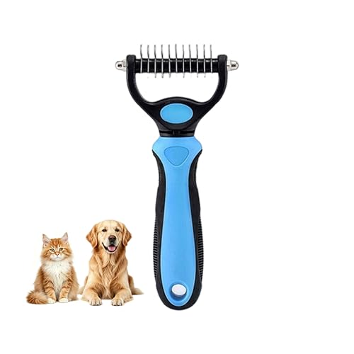 Dematting Comb for Dogs and Cats, Undercoat Rake Pet Brush for Long Hair, Deshedding Dog Brush Removes Tangles Knots and Loose Fur, Grooming Tool for Thick Coats (Blue M) - color: Blue M