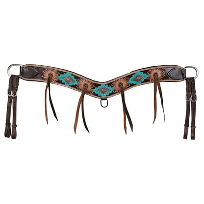 Showman Aztec Bloom Browband Leather Headstall & Breast Collar Set