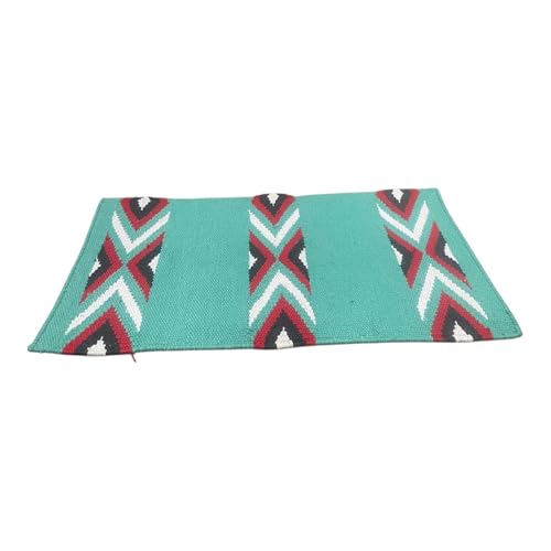 Majestic Ally Western Saddle Blanket, Canyon Diamond Design, New Zealand Wool, Handwoven Horse Tack, 36x34 Inches - color: Turquoise Red