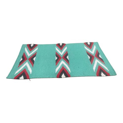 Majestic Ally Western Saddle Blanket, Canyon Diamond Design, New Zealand Wool, Handwoven Horse Tack, 36x34 Inches - color: Turquoise Red