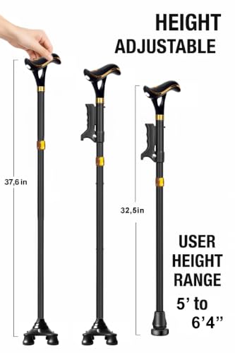 Foldable Walking Cane for Seniors with Dual Handle LED Light & Alarm