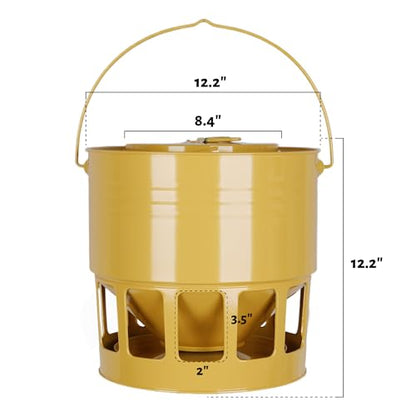 KOL Hanging Chicken Feeder – 20lbs Metal Chicken Feeder No Waste, Adjustable Poultry Feeder with 12 Ports, No Installation & Universal Height Design (Yellow) - color: Yellow