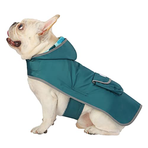 HDE 2-in-1 Reversible Dog Raincoat Hooded Poncho Rain Jacket Teal Dino M - color: Dinosaurs, size: Medium