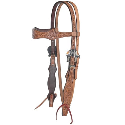 Circle Y Copper Sunflower Tooling Durable Versatile Western Horse Size Double Leather Ply Browband Headstall with Adjustable Strap | 35" - 43" Headstall Working Length