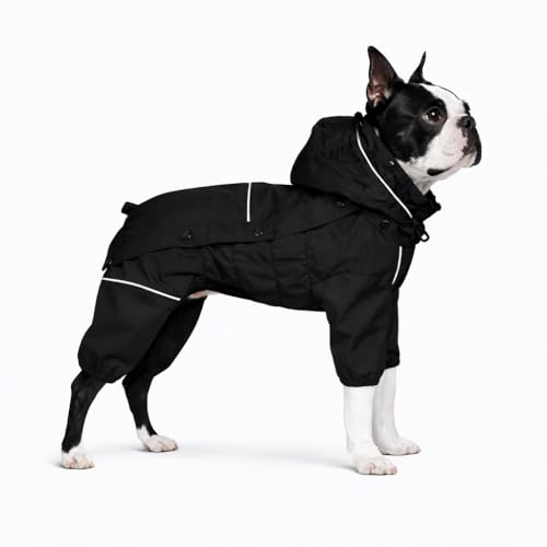 LOVELONGLONG Fleece-Lined Dog Raincoat with Removable Hood – Waterproof Winter Full Body Dog Jacket – Windproof Snowproof Cold-Weather Suit – Black-F M - color: Black-Fleeced, size: M (Back 14")