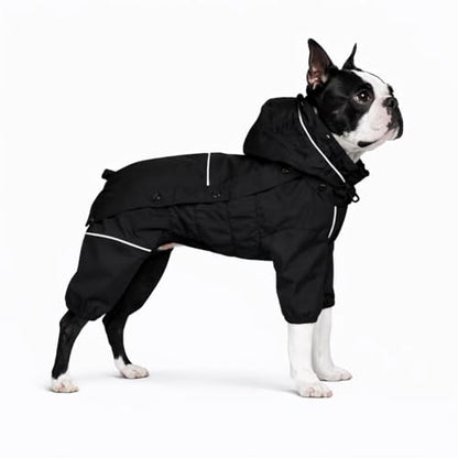 LOVELONGLONG Fleece-Lined Dog Raincoat with Removable Hood – Waterproof Winter Full Body Dog Jacket – Windproof Snowproof Cold-Weather Suit – Black-F M - color: Black-Fleeced, size: M (Back 14")