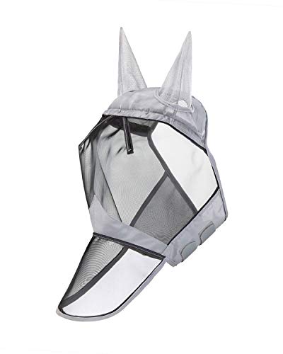 Harrison Howard CareMaster Horse Fly Mask Long Nose with Ears Full Face Silver/Black Retro Small Pony - color: Silver/Black, size: Pony (Small)
