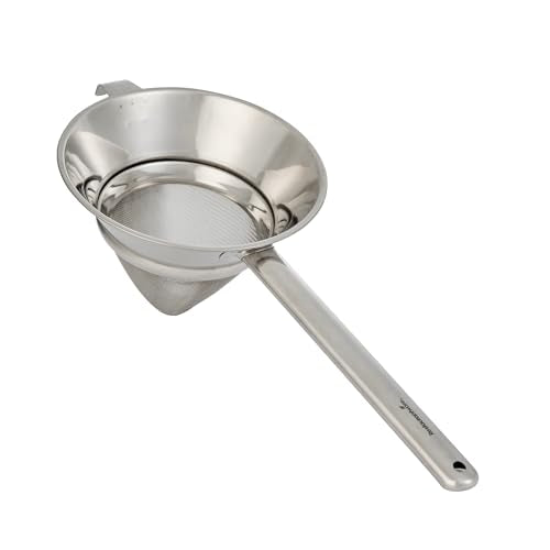 Restaurantware Chinois Strainer 1 Count 10.2" Stainless Steel Bouillon Cone with Extra Fine Mesh China Cap Strainer for Sauces, Stocks, Soups, Broths, Sifting, Sieving, Professional Kitchen Tools - size: Bouillin / Chinois, Extra Fine Mesh-10 1/4"