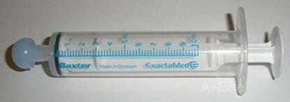 BAXA ExactaMed Oral Liquid Medication Syringe 10cc/10mL 4/PK Clear Medicine Dose Dispenser with Cap Exacta-Med Baxter Comar Latex Free