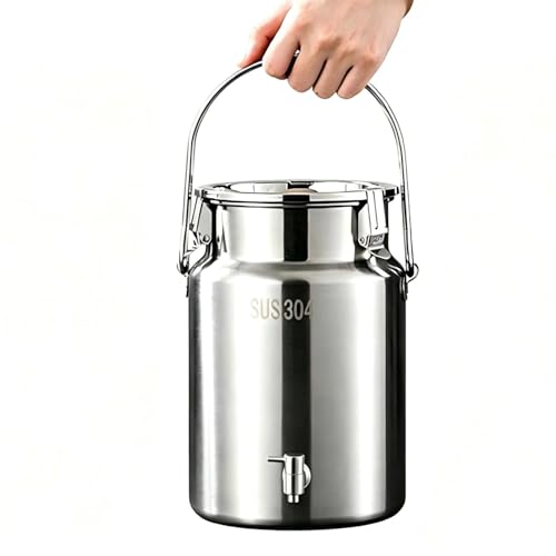 304 Stainless Steel Milk Can with Spigot 6L/1.6 Gal Milk Can Drink Dispenser with Sealed Lid & Handle, for Iced Tea, Water, Milk, Wine, Juice, Home Kitchen, Cafes, Restaurants - size: 6L
