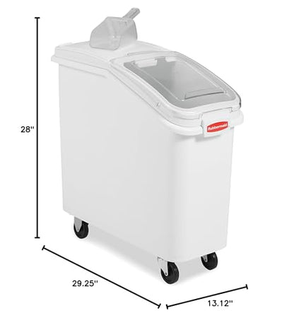 Rubbermaid Commercial Products ProSave Shelf-Storage Ingredient Bin With Scoop 400-Cup Capacity Plastic White Sliding Lid Container with Wheels for Kitchen/Restaurant/Food Organization - size: 400 Cup