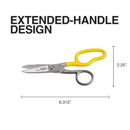 Klein Tools 2100-8 Free-Fall Electrician Snips, Made in USA, 6.25-Inch Stainless Steel Scissors with Stripping Notches, Fully Serrated Blade, Extended Handle, Electrical and Heavy-Duty Applications - style: Free-Fall Snip