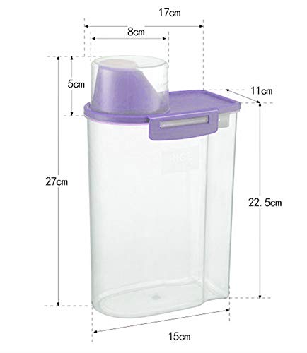 Pet Food Storage Container with Measuring Cup, Pour Spout and Seal Buckles Food Dispenser for Dogs Cats (Purple) - color: Purple
