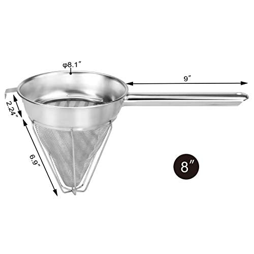 New Star Foodservice Reinforced Bouillon Strainer, 8-Inch, Fine Mesh, 18/8 Stainless Steel, Commercial Kitchen Strainer for Stocks, Sauces, Soups, and Purees - size: 8-Inch