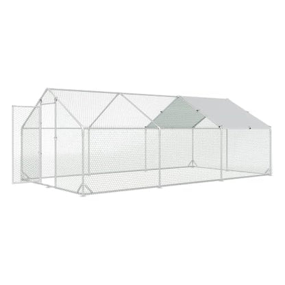 4ever2buy Metal Chicken Coop, 10x20 FT Walk-in Chicken Run Pen Poultry Cage, Water-Resistant & Anti-UV Cover, Large Chicken Coop for 18-22 Chickens - size: 236.4"L x 117.6"W x 76.8"H