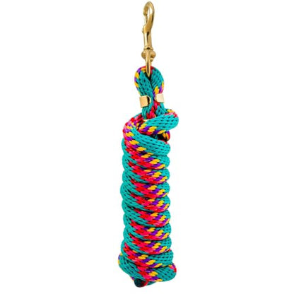 Jeffers Neon Poly Horse Lead Rope w/Brass Bolt Snap, 8' - Spiral Turquoise - color: Turquoise with Spiral Pattern, size: 5/8inch x 8inch