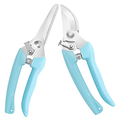 Premium Garden Shears, Pruning Scissors Gardening Tools, Pruners For Flower, Bushes, Rose And Fruit Tree, Use For Florist, Yard And Orchard the Plant Clippers, Sharp White Steel Anvil Snips - style: Blue