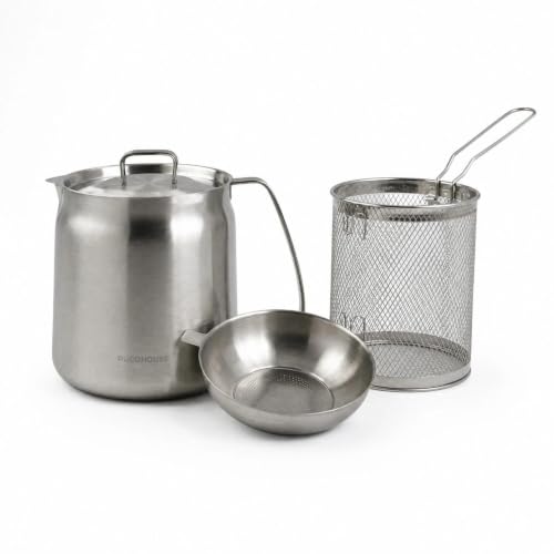 304 Stainless Steel Deep Fryer Pot with Basket & Oil Strainer, Japanese Tempura Fryer, Bacon Grease Container, Oil Filter Pot Compatible with All Cooktops (Natural, 3.5 Liters/118 Ounces) - color: Natural, size: 3.5 Liters/118 Ounces