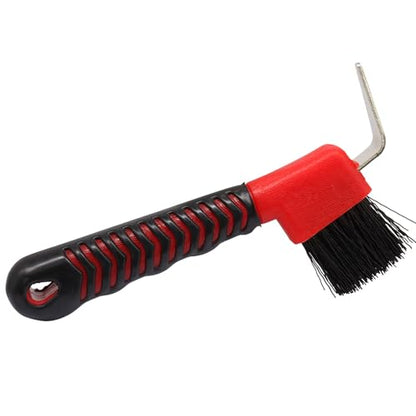 Hoof Pick Brushes, Soft Touch Rubber Handle Portable Hoofpick, Stiff Hoof Pick for Horse Care, Groomers (Red) - color: Red