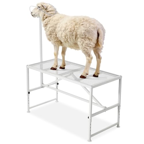 Garvee Goat Milking Stand, 47x23 Inch Livestock Stand, Metal Sheep Milking and Shearing Stand 21" to 33" Adjustable Height, with Headpiece and Nose Loop - color: White