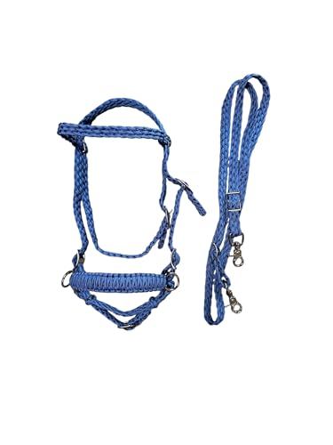 pony bitless bridle horse tack side pull hackamore royal blue