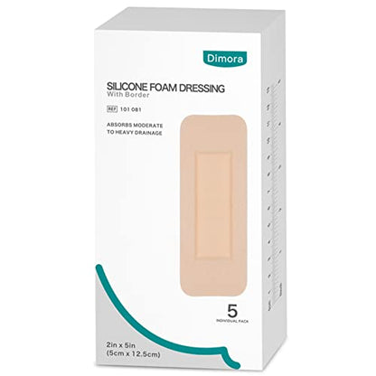 Dimora Silicone Foam Dressing 2"x5" Adhesive Border - size: 2"x5"(5Packs)