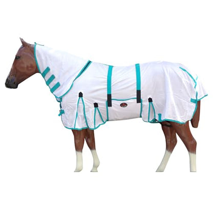 HILASON Horse Fly Sheet Breathable Mesh UV Protection Mosquito Bug Summer - color: White With Turquoise Piping, size: 75 In