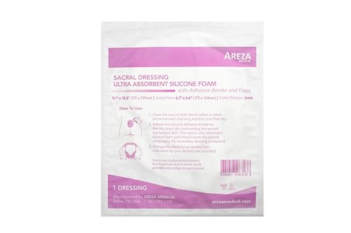 Areza Medical - Silicone Foam with Super-Absorbent Layer - Wound Dressing - Waterproof - with Adhesive Border - Sterile - for Sacral Wounds - 9.1" x 10.2" - 10/Box - 10 Boxes (Total of 100 PCS) - size: 9.1" x 10.2" - 100 PCS