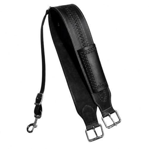 Hulara Western Carved Leather Rear Flank Back Saddle Girth Cinch Belt with Bucking Strap Comfytack |Premium Flank Cinch Belt Leather Horse Girth - color: Black Zig Zag