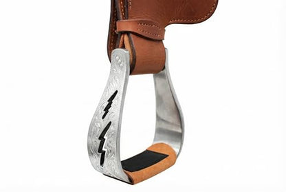 CHALLENGER Horse Western Aluminum Engraved Lightning Bolt Cut-Out Saddle Stirrups 51208
