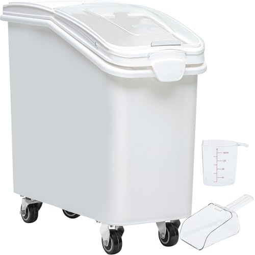 YITAHOME 27 Gallon Ingredient Bin, Commercial Food Container with 625 Cups, Large Flour Storage Container Bin with 360° Wheels, Scoop and Lid for Kitchen, White - color: White, size: 27 Gallon