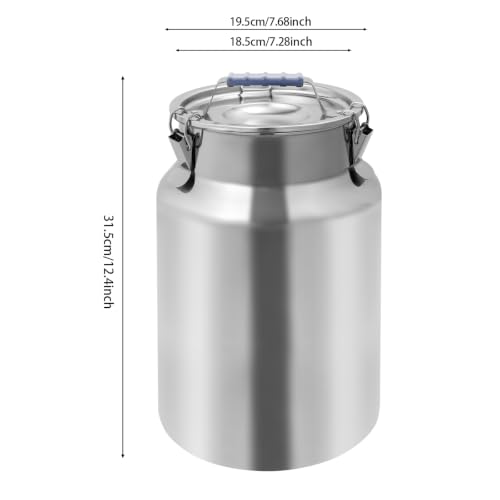 DYNAMI 3.2Gal Stainless Steel Airtight Canister,Large Metal Food Storage Container,Stainless Steel Bucket Milk Can Milk Jug With Lid&Handle, for Kitchen Rice Flour Coffee Bean (Silver) - color: Silver