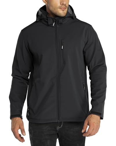 Outdoor Ventures Men's Softshell Jacket Waterproof Fleece Rain Shell Coat - color: Black, size: Large