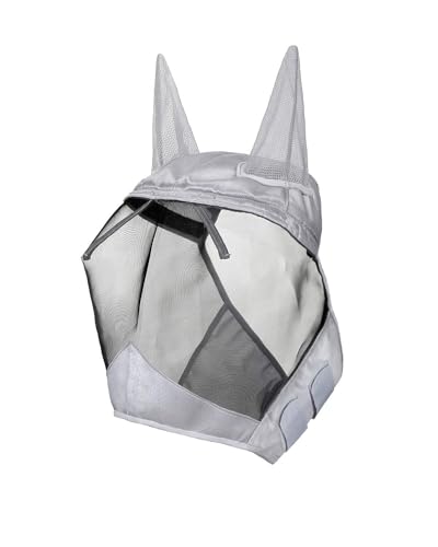 Harrison Howard CareMaster Midge-Proof Fleece Padding Horse Fly Mask Half Face with Ears Silver/Black Retro Small Pony - color: Silver/Black, size: Pony (Small)
