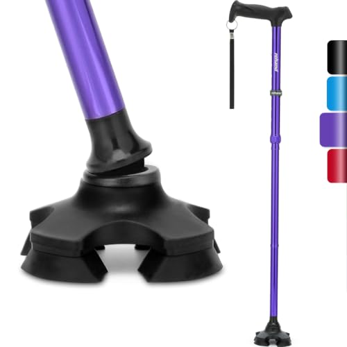 REHAND Walking Cane for Men & Women - Foldable, Adjustable, Lightweight, Self Standing Pivot Walking Cane, Soft Handle Grip, with Travel Bag, Walking Sticks for Seniors & Adults - color: Purple