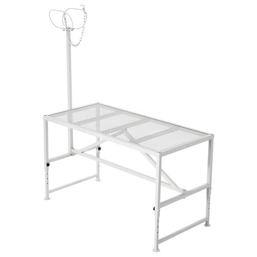 Garvee Goat Milking Stand, 47x23 Inch Livestock Stand, Metal Sheep Milking and Shearing Stand 21" to 33" Adjustable Height, with Headpiece and Nose Loop - color: White