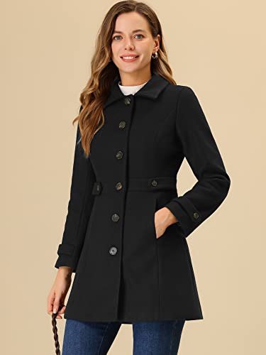 Allegra K Women's Winter Classic Overcoat with Pockets Single Breasted Coat - color: Black, size: X-Small